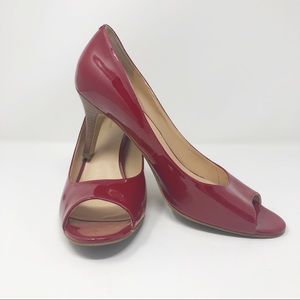 Cole Haan Patent Leather Peep Toe Heels Red Sz 11